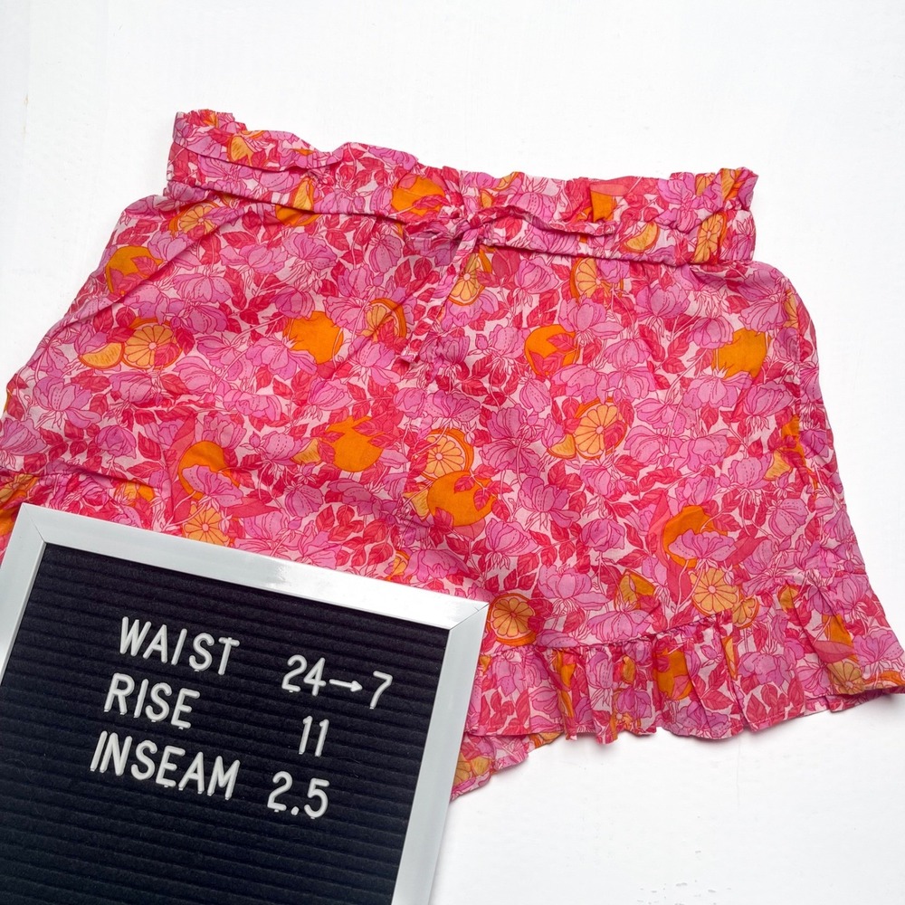 J. Crew Organic Cotton Voile Ruffle Beach Short‎ Pink Limone XXS All-Over Print - Picture 11 of 13